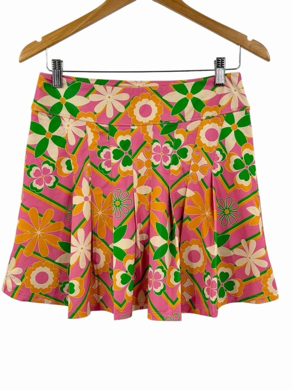 KENNY FLOWERS Women's Pink Retro Floral Pleated Active Skort Large
